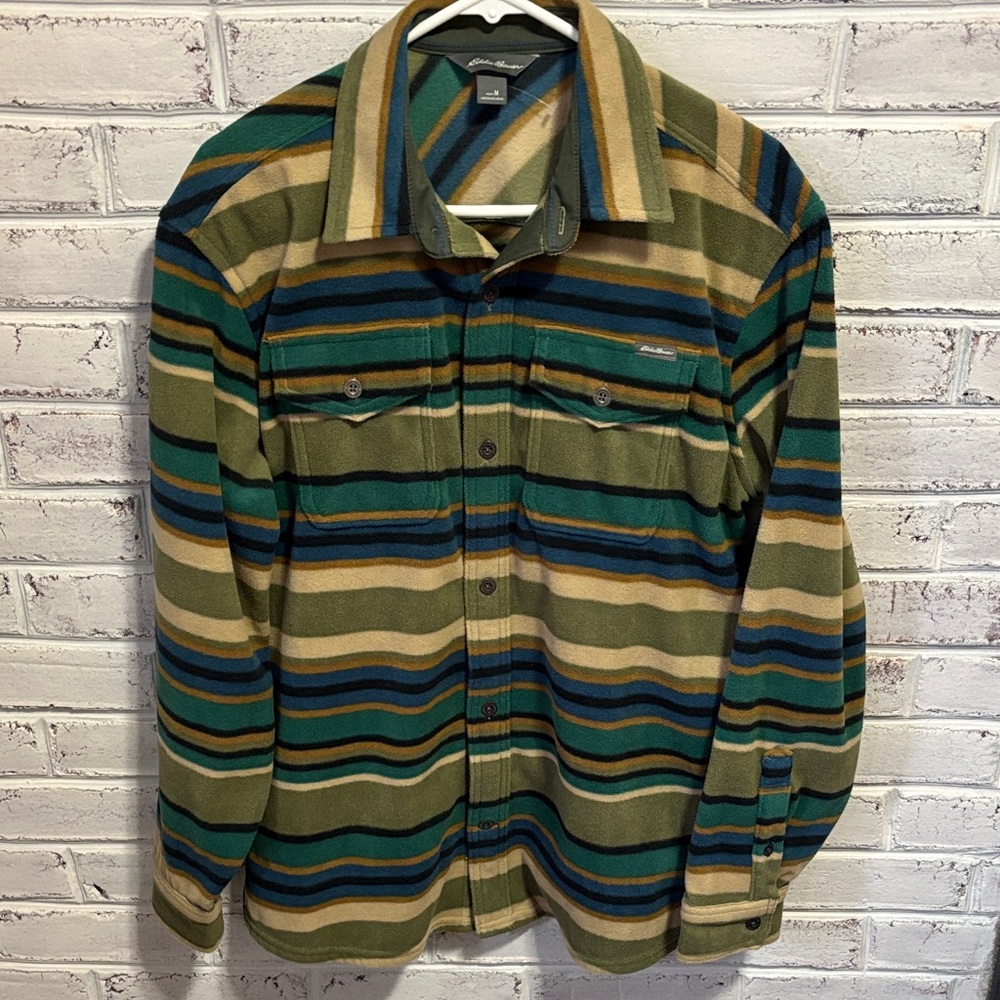 Eddie Bauer Fleece Multicolor Striped Shirt Size Medium
